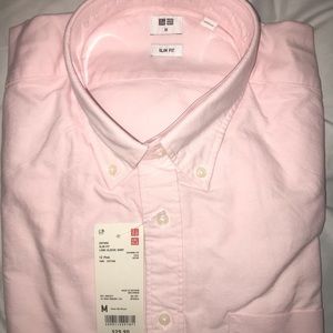 Mens Uniqlo Long Sleeve Pink Slim Shirt Medium